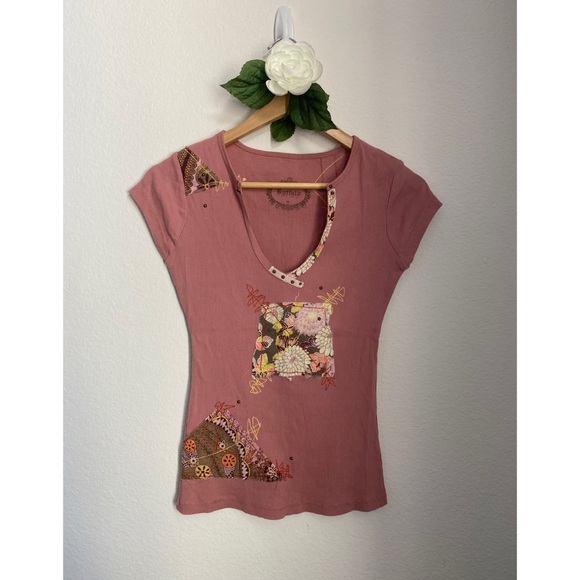 Buffalo David Bitton Tops - SOLD    Buffalo • Blush Pink Ribbed Patchwork Tee